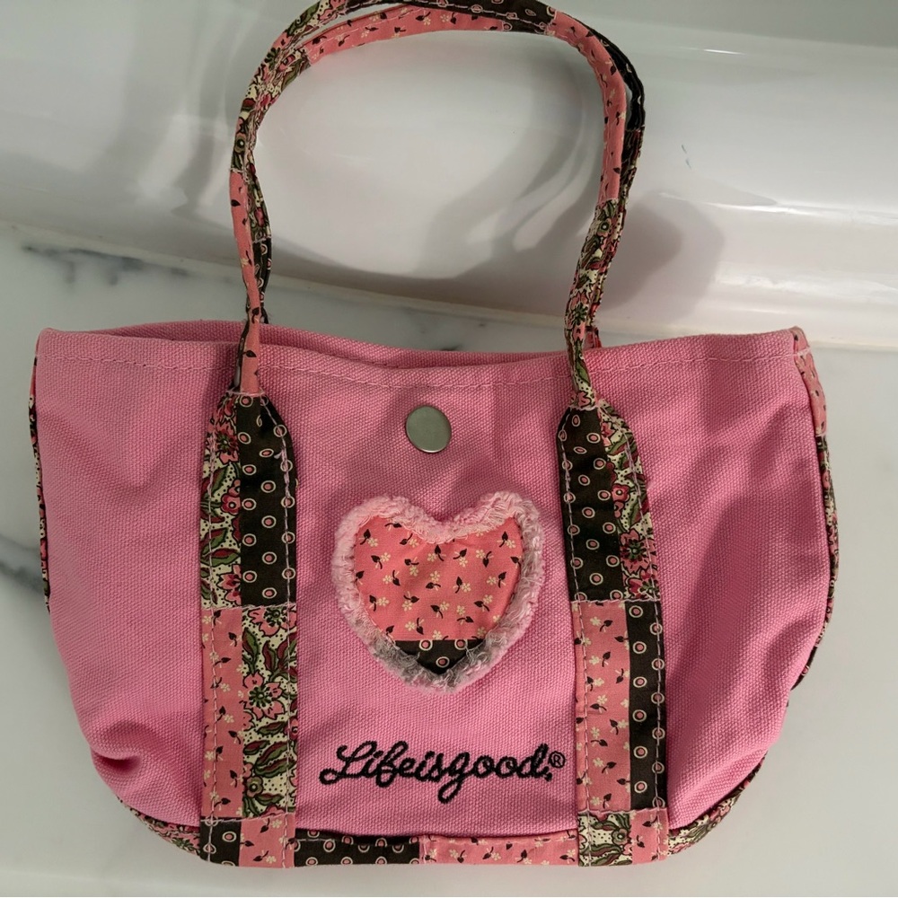 Life Is Good Pink Heart mini Canvas Tote - Picture 6 of 7
